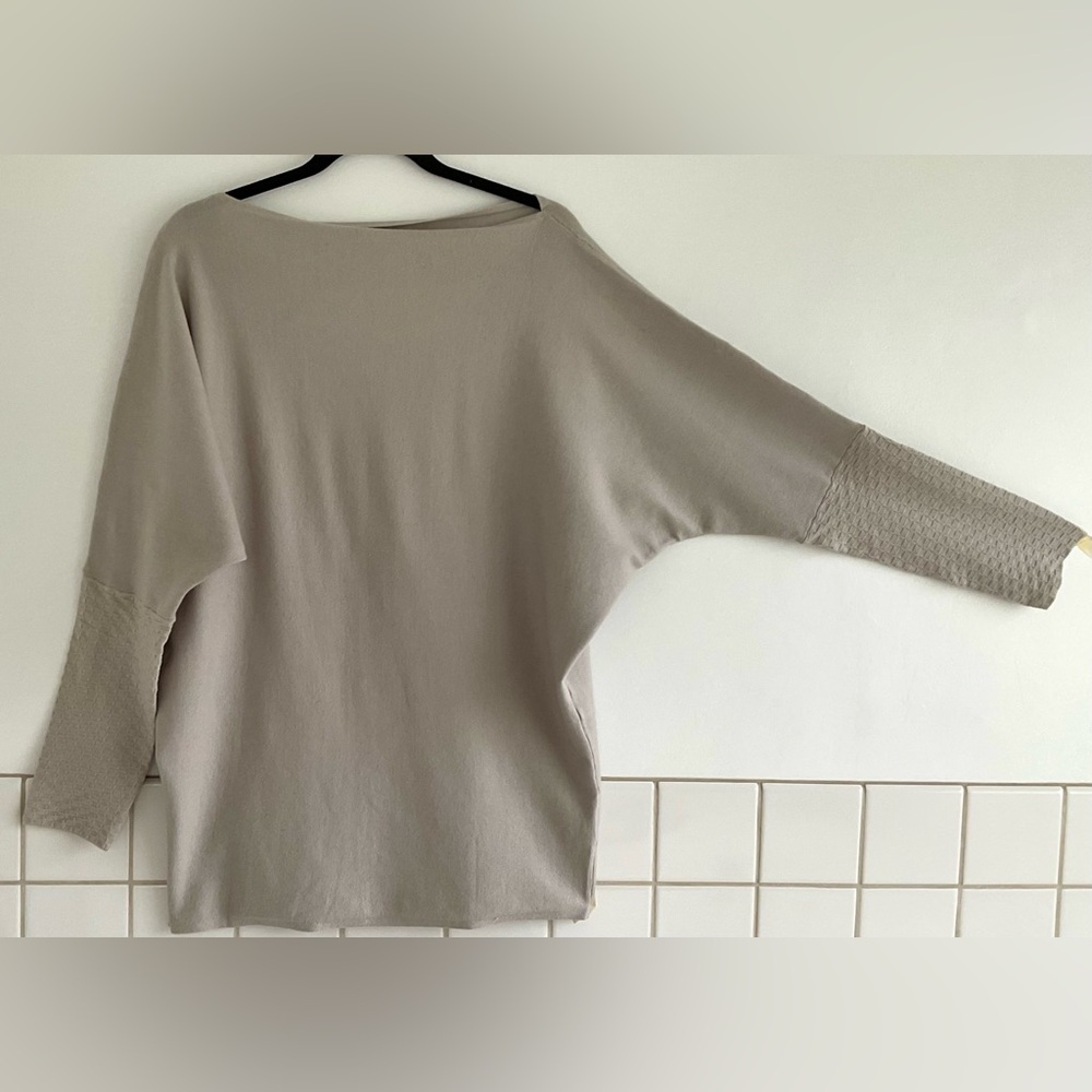 Beige Long Sleeve Sweater/Tunic Boat Neck  off Shoulder LARGE NWOT
